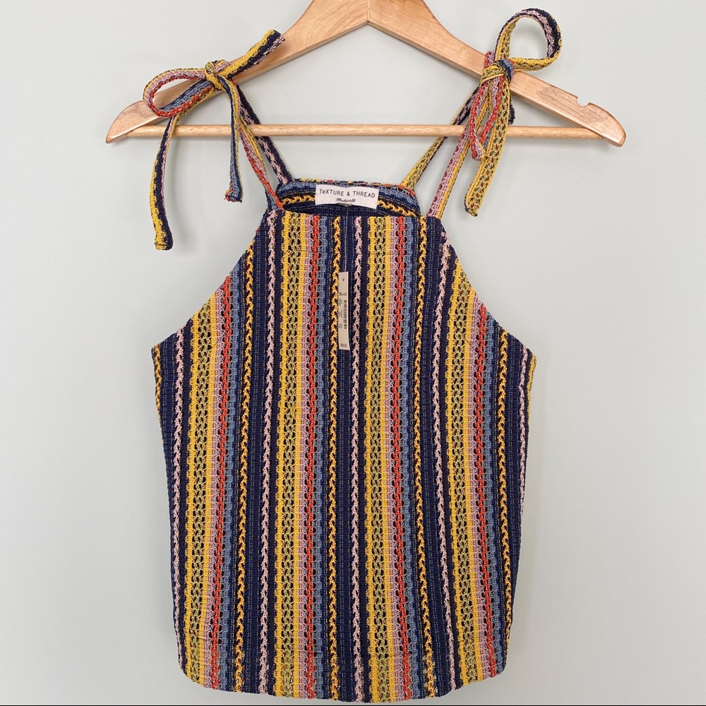 Texture & Thread Tie-Shoulder Tank Rainbow Crochet